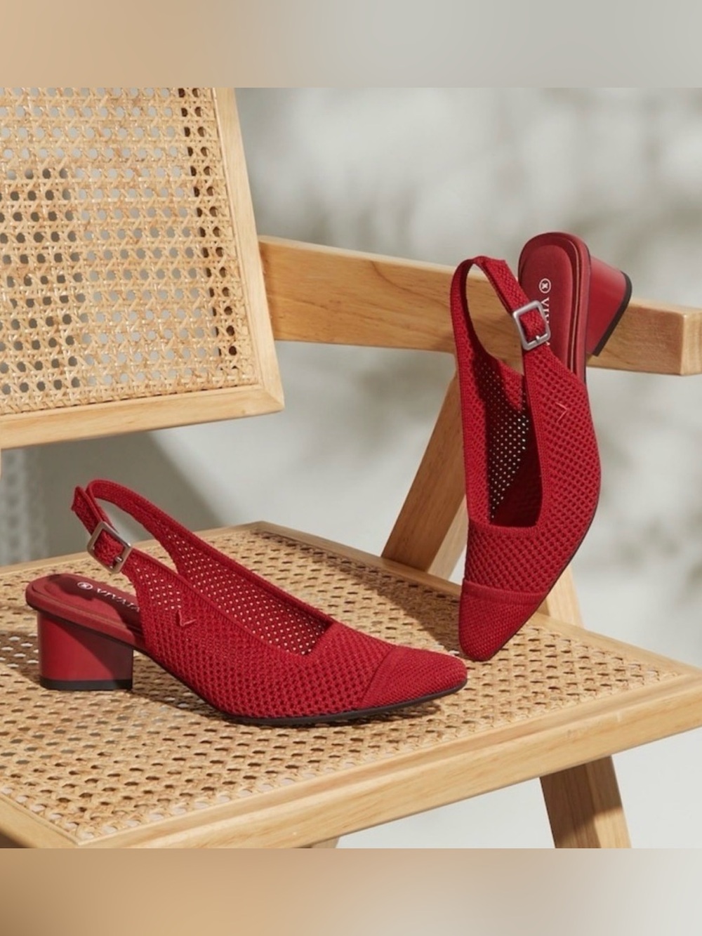 Vivaia Slingback Block Heel Knit Pointed Toe Pumps Red Shoes Size
EU/37 US/6.5